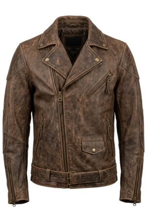 Men's Vintage Distressed Biker Leather Jacket
