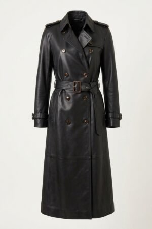 Women's Belted Full-Length Leather Trench Coat